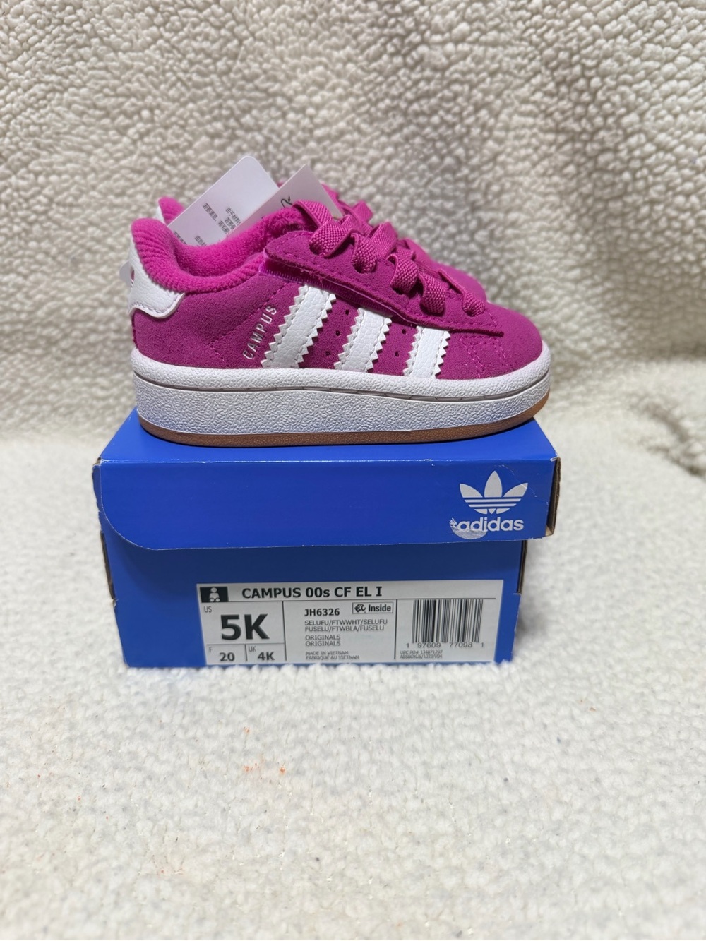 adidas Kids Campus Hot Pink and White Suede Sneakers